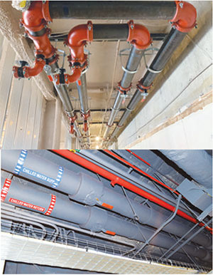 Used to isolate the loop on each floor, the off-set disc butterfly valve design allows for 360-degree compression when shut-off is necessary after sitting open for years. Shown before and after insulation.