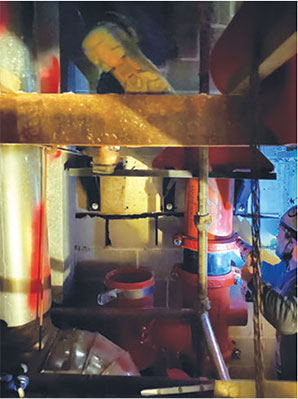 Space constraints within the shaft were accommodated for with shorter pipe spools and prefabricated anchors.